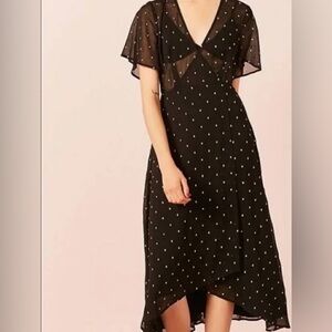 Black and gold midi wrap dress